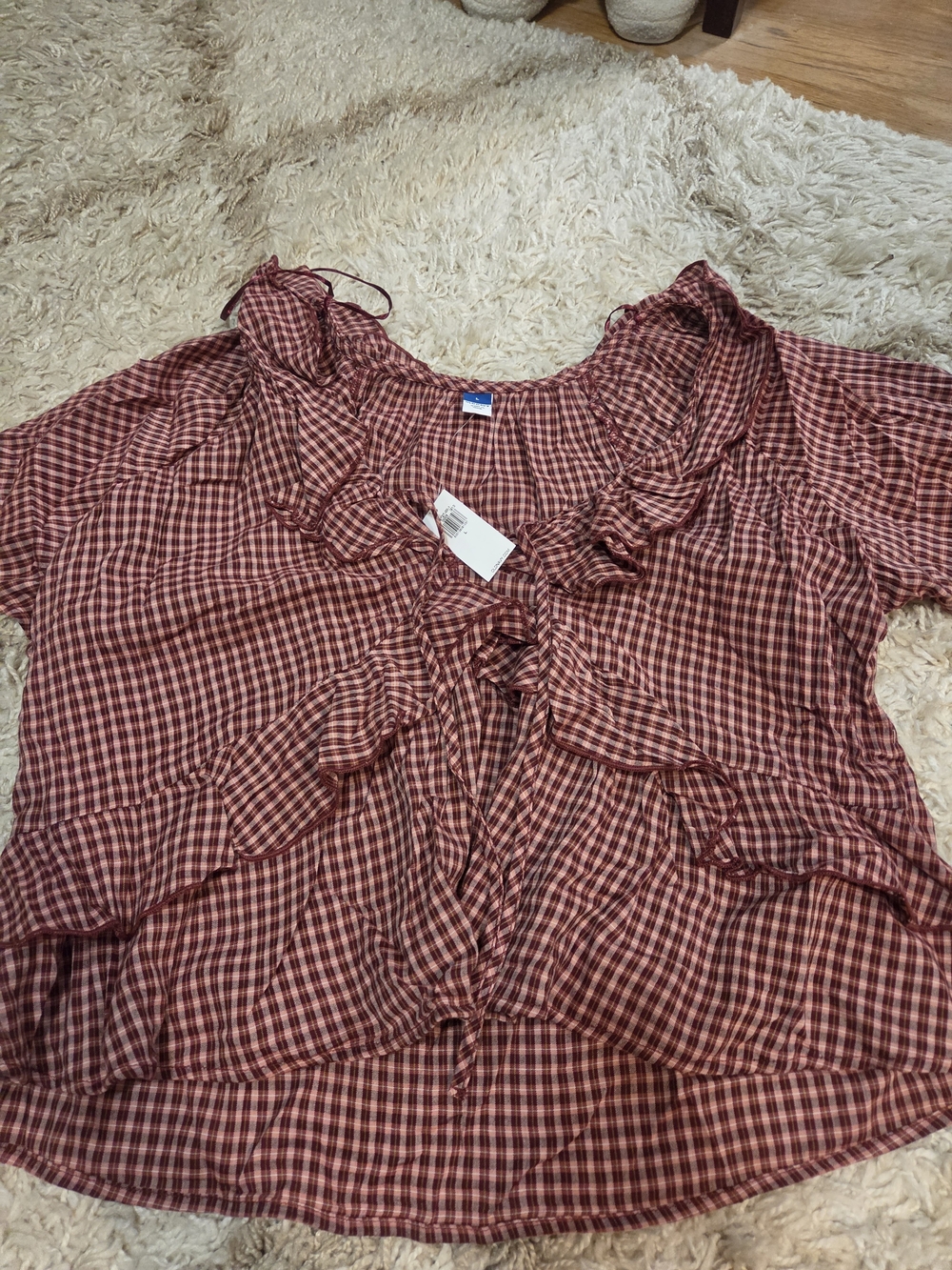 Old Navy Red Plaid Ruffle Peasant Blouse